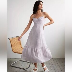 Wilfred Aritzia Broadway Dress Ruffle Midi Maid Dress in Lilac Birch 10